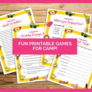 FUN PRINTABLE Summer Camp Games Bundle, Sleep Away Overnight Camp Games, Camping Activites, Camping Scavenger Hunt, Instant Download