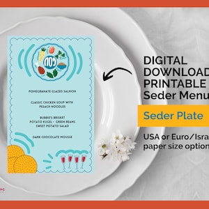 Printable | Editable | DIY Fabulous Seder Plate Passover Menu, Seder Pesach Menu, DIY Seder Menu, Decorations for the Passover Seder