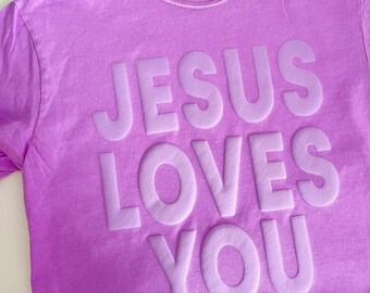 Neon Pink/Orange Jesus Loves You Puff Tee main image 1