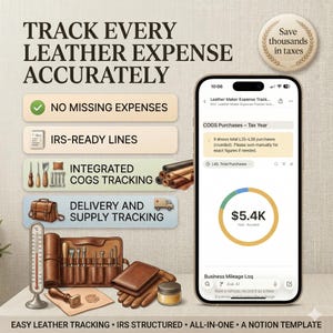 Plantilla de Notion para el seguimiento de gastos de fabricantes de cuero, organizador de contabilidad del Anexo C