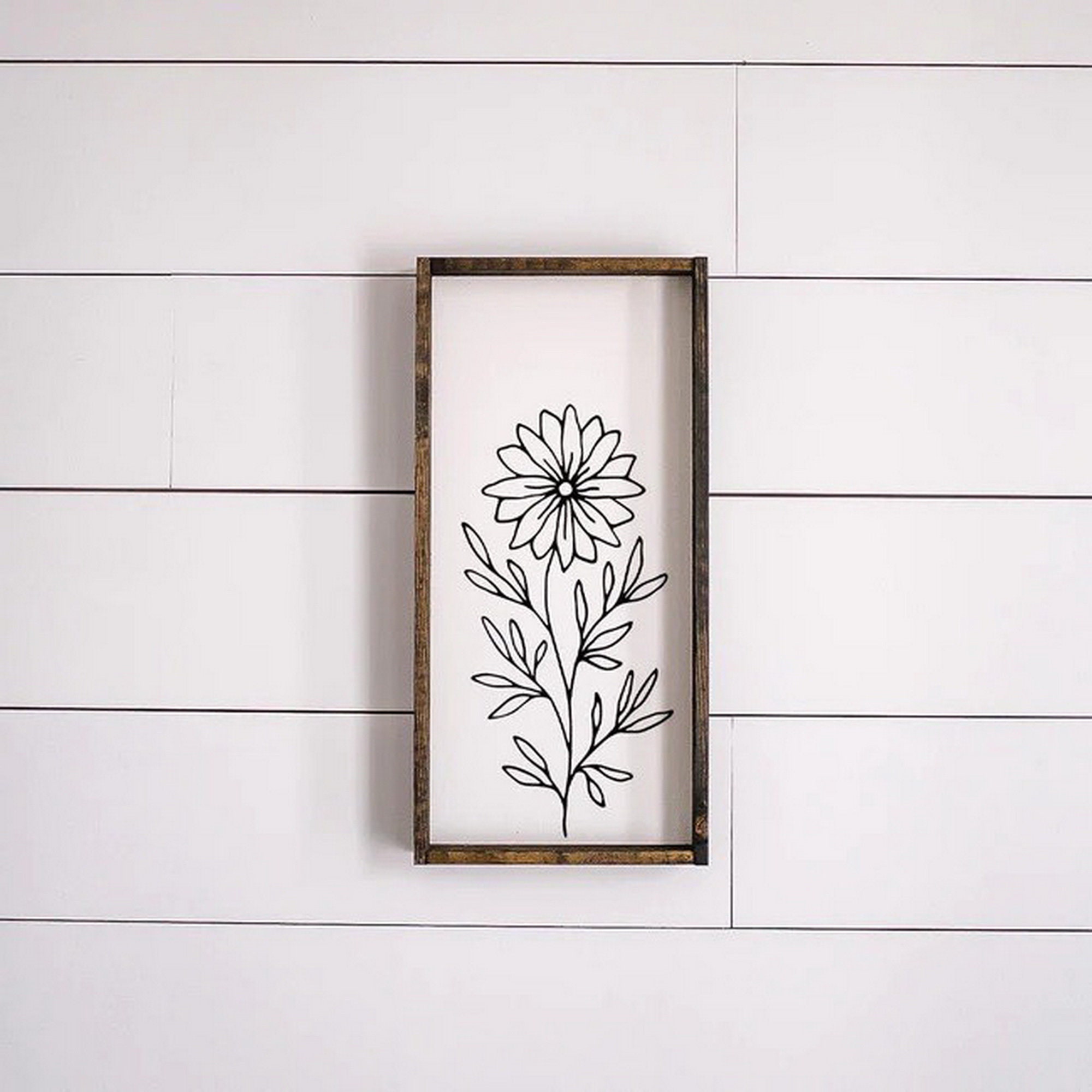 Flower Wood Wall Art Rustic, Wall Art Wood Horizontal, Wood Art Wall