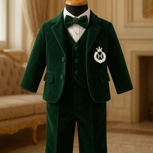 Groen fluwelen kostuum babyjongen: 5-delig geborduurde outfit voor peuterverjaardag, jongenskleding Page