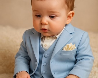 Baby Boy Blue Suit, 5-Piece Toddler Wedding & Baptism Outfit