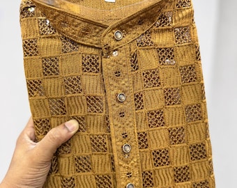 Kurta for Men | Kurta Pajama Set | Men’s Cotton Kurta Pyjama | Indian Traditional Shifli Work | Ethnic Festival Wear | Rakhi, Eid, Diwali