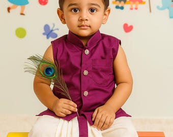 Toddler kurta Dhoti Set, Baby Boy Ethnic Wear, Half Sleeves Indian Wedding Dress, Festive