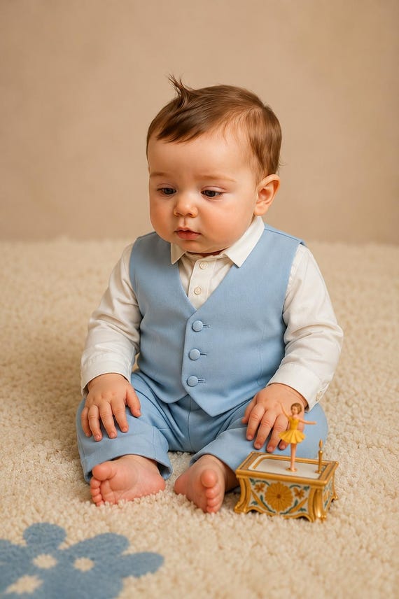 Baby Boy Blue Suit, 5-piece Toddler Wedding & Baptism Outfit