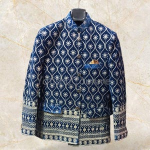 Mens Velvet Embroidered Jodhpuri Suit: Indian Wedding Outfit, Groom Ethnic Wear, Sherwani Style Dress