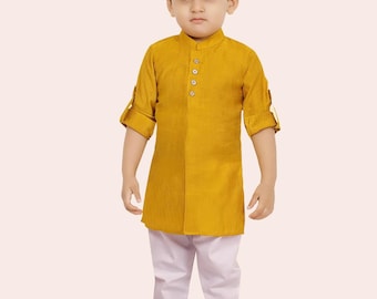Conjunto de pijama kurta para niño - Ropa étnica india amarilla - Vestido tradicional infantil para festivales, Diwali
