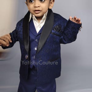 Boys Suit Set - Gentleman Boys Wedding Outfit Set - Boys Blazer - 5 Piece First Birthday Suit - Ring Bearer Outfit - Kids Toddler Blue Suit