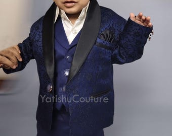 ブルーボーイズスーツセット - 紳士用5点セット - リングベアラーの衣装、バースデータキシード