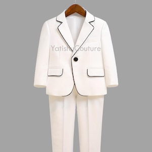 White 5 piece Suit, Boy Formal Suit, Kids Prom Suit, Toddler Baptism Suit, Boy Christening Suit, Baby Boy Communion Suit Blessing Outfit