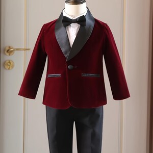 Burgundy Velvet Boys Suit – Toddler Page Boy and Ring Bearer Outfit