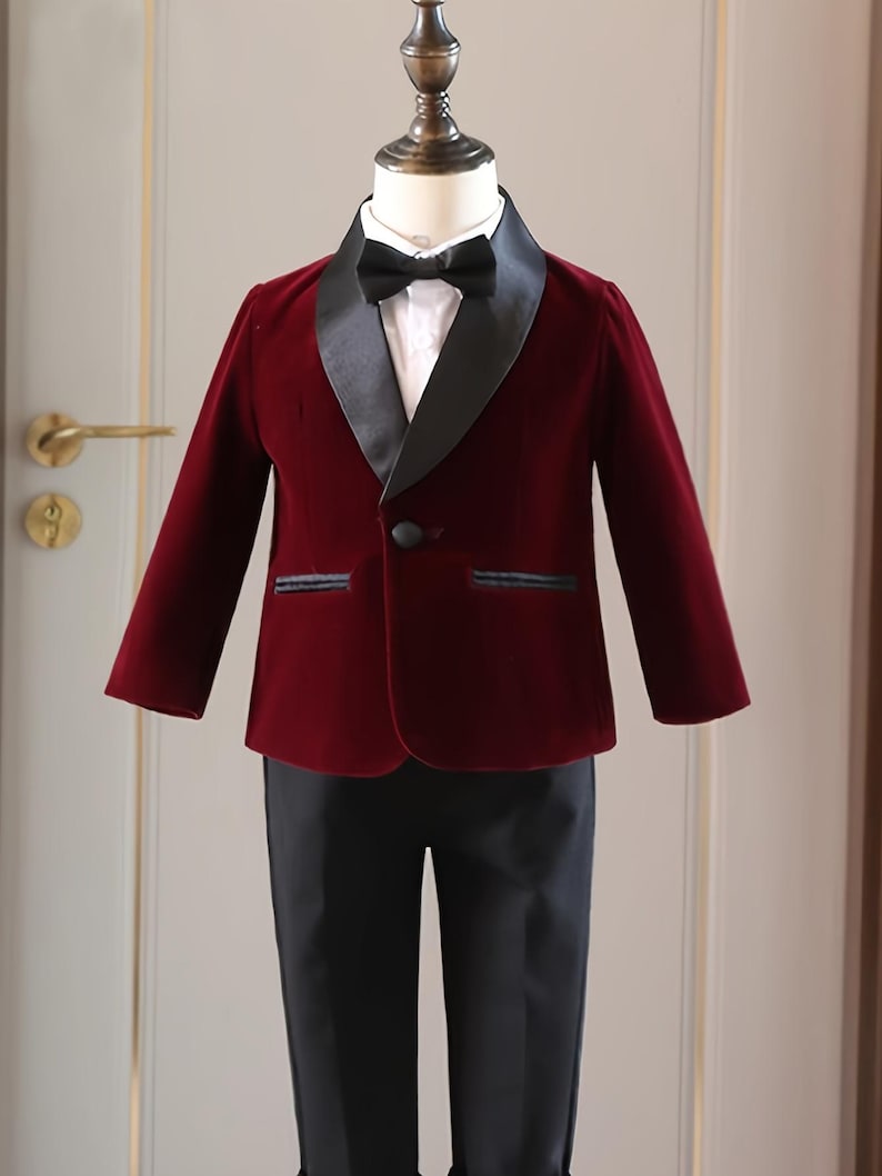 Burgundy Velvet Boys Suit – Toddler Page Boy and Ring Bearer Outfit