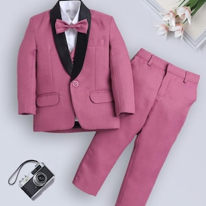 Jungen Pink Karierter Anzug: 5-Teilige Hochzeit Party Outfit