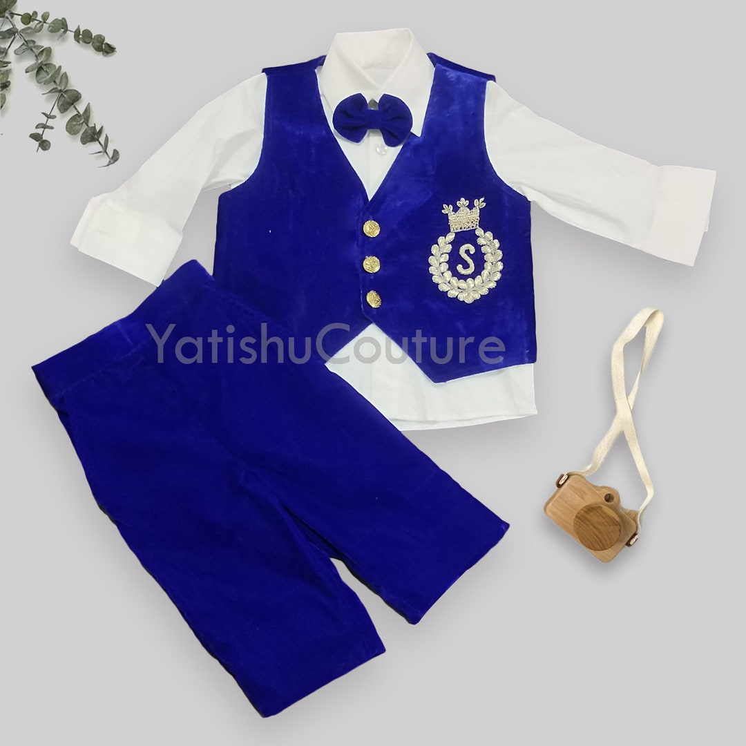 Baby Boy Royal Blue Velvet Suit First Birthday Boy Outfit Etsy