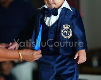 Boys Formal Wear -  Toddlers Ring Bearer Suit - Boys Velvet Suit, Baby Boy Suit Set - First Birthday Outfit - 6 Piece Weeding Suit for Boy