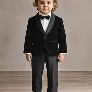 Zwarte fluwelen driedelige smokingset voor jongens: outfit voor ringdrager peuter, kostuum kinderfeestje