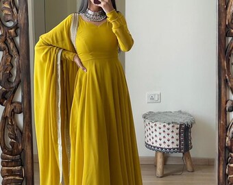Elegant Fox Georgette Gown With Dupatta, Party Wear Gown