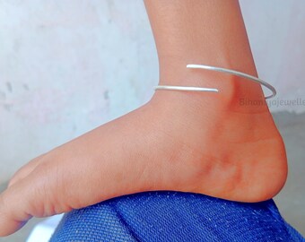 IN Massive 16 Gauge Plain Wire Anklet Kada, 925 Sterling Silver Plain Anklets, Handmade Women Jewelry, Pure Solid Silver Anklets