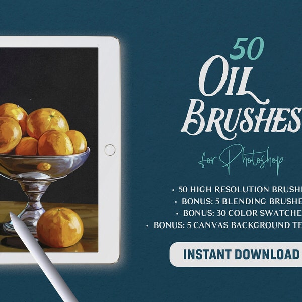 50 Classical Oil Photoshop Brushes | Realistic Oil Painting inspired by Vincent Van Gogh and Claude Monet | Palette Knife, Impasto Stroke