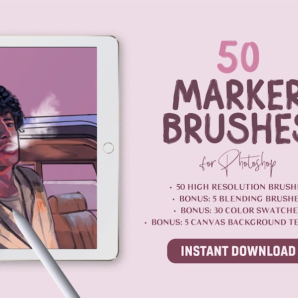 50 Marker Brushes Photoshop | Copic Markers, Alcohol Markers, Dry Marker, Paint Markers, Marker Pen Brushes, Illustration Brushes