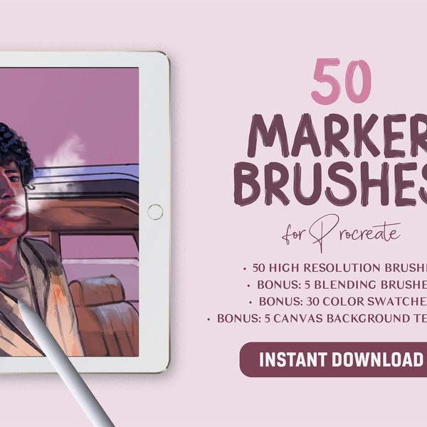 50 Marker Brushes Procreate | Copic Markers, Alcohol Markers, Dry Marker, Paint Markers, Marker Pen Brushes, Illustration Brushes