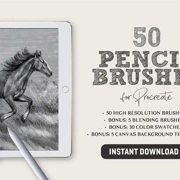 50 Procreate Pencil Brushes | Colored Pencil Brushes for Procreate, Pencil Sketching Brush, Sketch Brushes, Colored Pencil Brushes