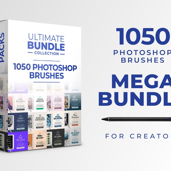 1050 Photoshop Brushes Bundle | Over 20 Packs Mega Bundle | Bonus Photoshop Color Palettes | Bonus Photoshop Canvas Textures