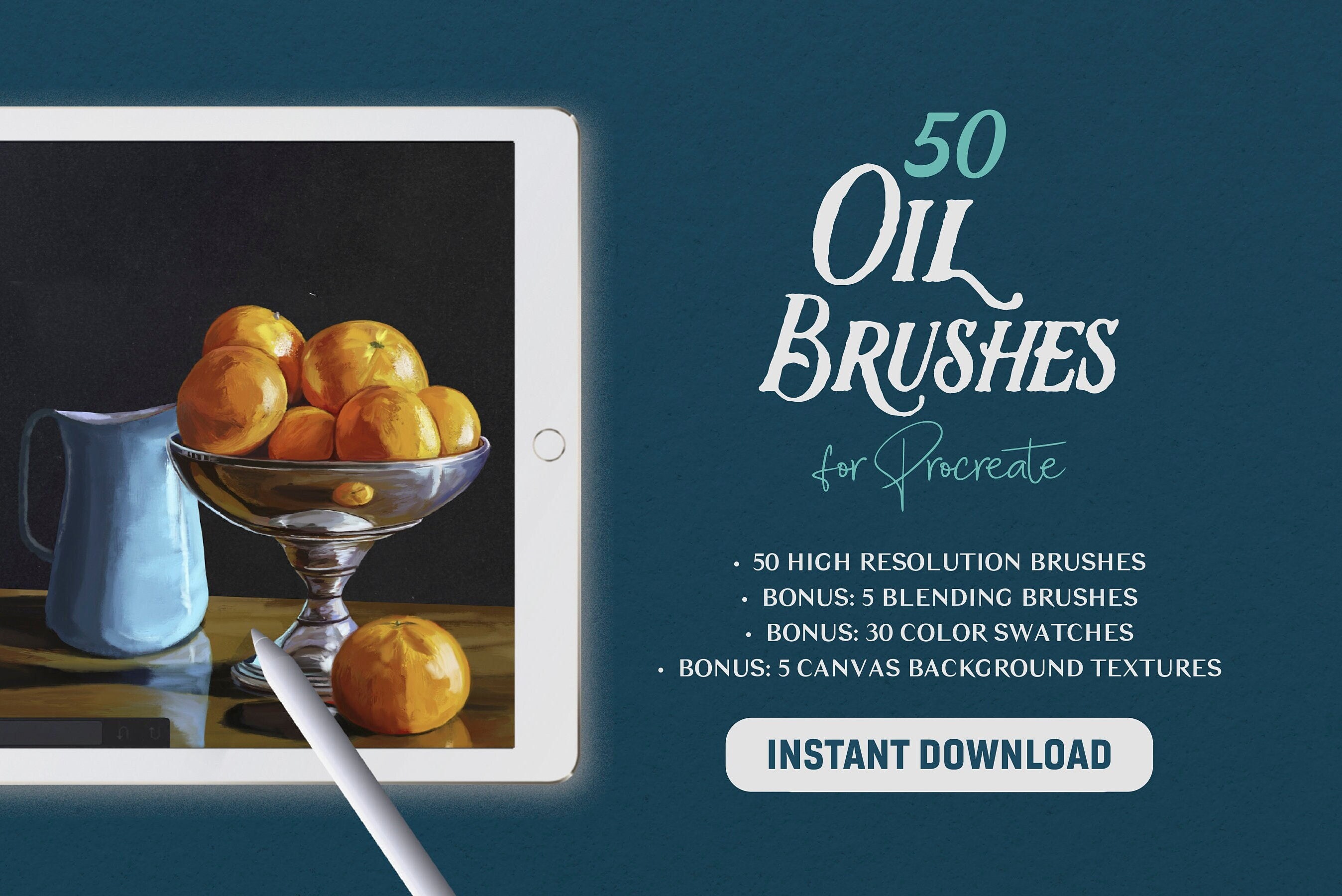 50 Classical Oil Procreate Brushes Realistic Oil Painting, Inspired by