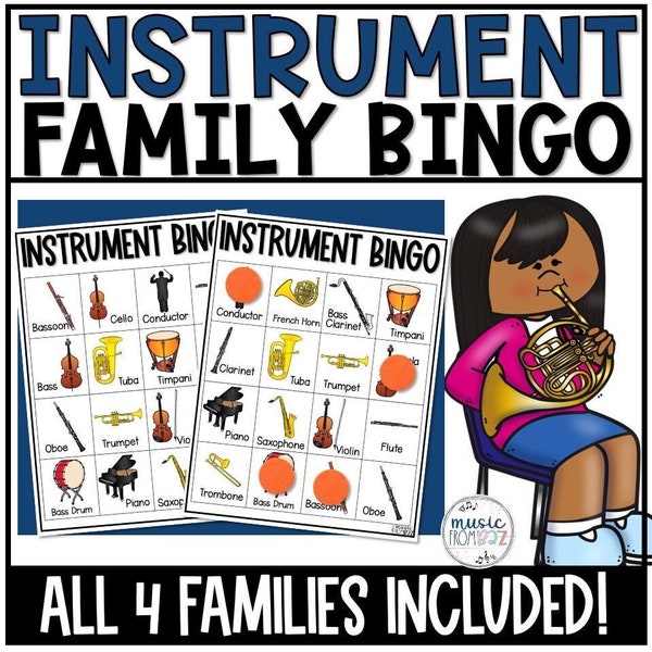 Familles d'instruments de musique de l'orchestre - Jeu de bingo - Plan de cours de musique pour le primaire - Famille d'instruments Bing