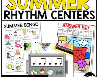 Summer Music Centers BUNDLE Rhythm Worksheets Summer Music Games