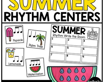 Summer Music Centers BUNDLE Summer Rhythm Worksheets Music Games Sub Plans