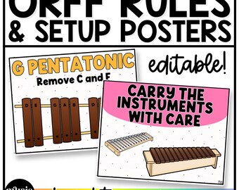 Bright Orff Rules & Setup Posters Elementary Music Classroom Decor Music Posters