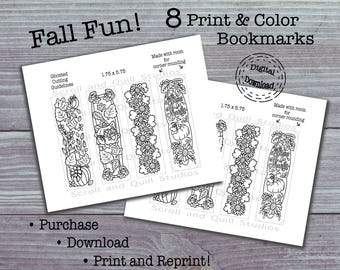 8 Print and Color Fall Pumpkin Bookmarks
