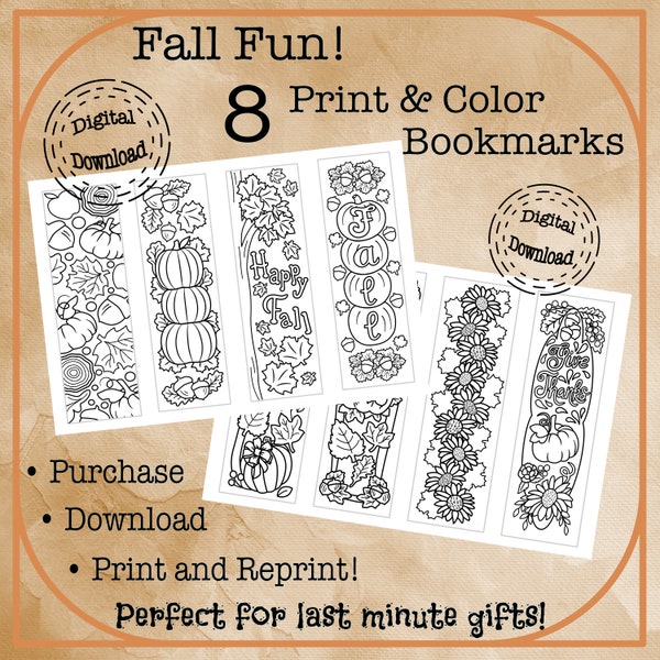 8 Print and Color Fall Bookmarks
