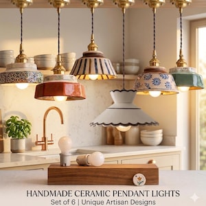 Lampada a sospensione in ceramica con motivi floreali, illuminazione vintage per la cucina, lampada a sospensione in stile rustico, plafoniera in stile country.
