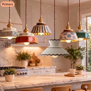 Handcrafted Ceramic Pendant Light – 6 Styles, Brass Hanging Lamp, Rustic Modern Decor