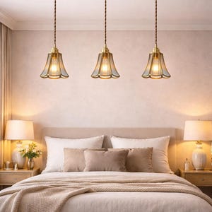 Luxury Brass Pendant Lights – 3 Light Glass Chandelier for Kitchen Island, Elegant Modern Ceiling Fixture