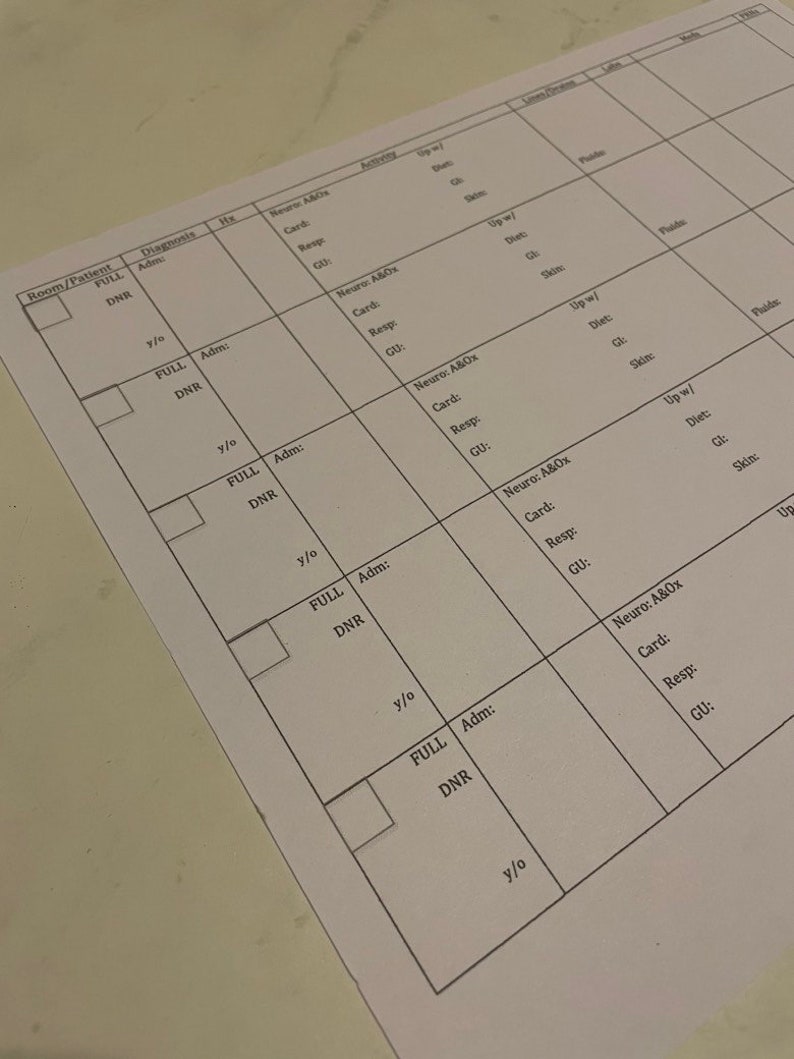 Nursing Report Sheets, Nursing Pdfs- 5 Patients, Medsurg, Tele ...