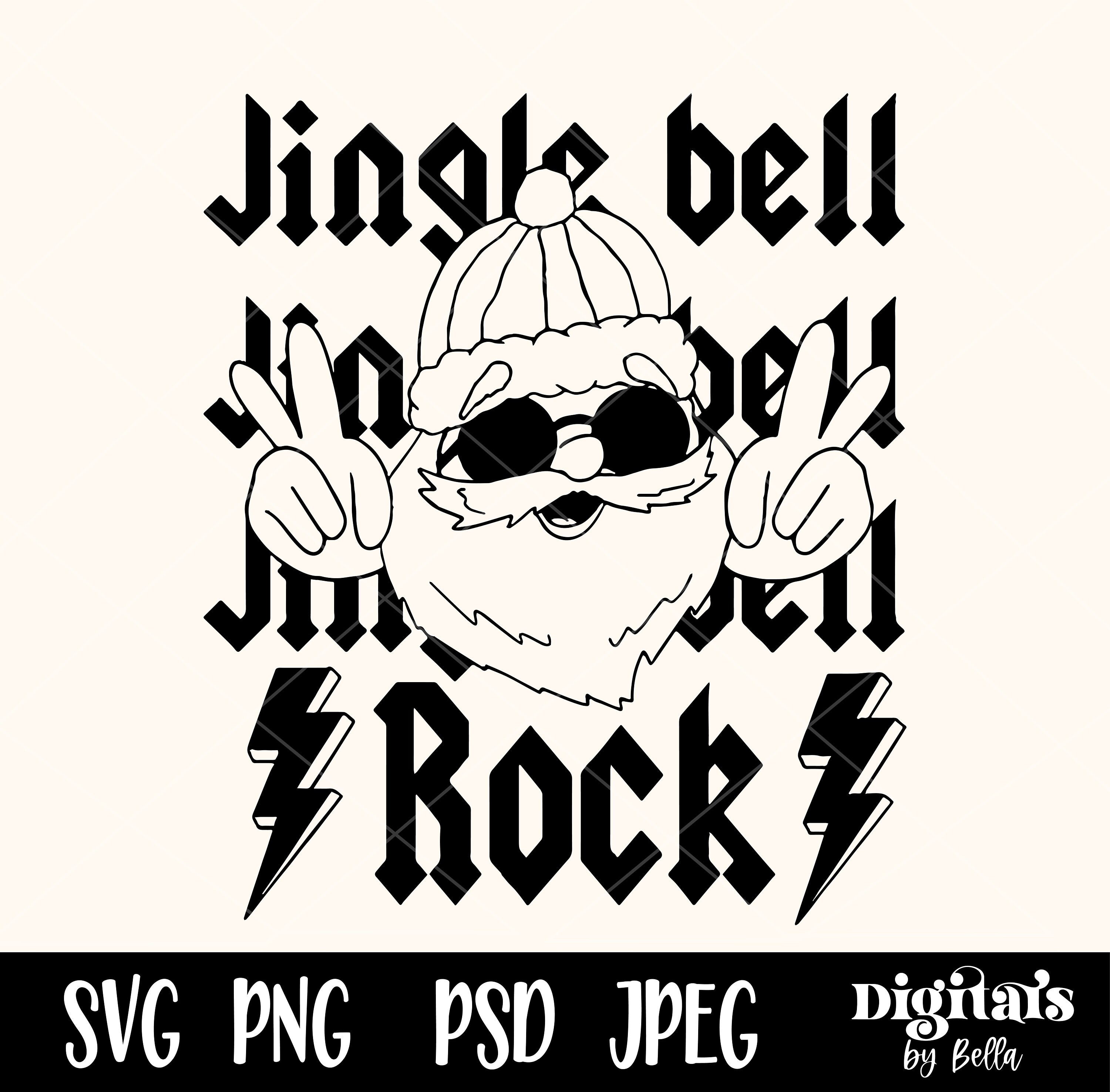 Jingle Bell Rock SVG, Rock N Roll Santa PNG, Grungy Christmas, Rock