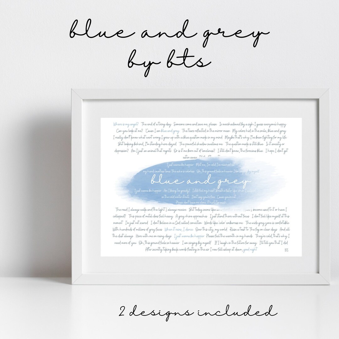 BTS Blue and Grey Lyrics Bts Poster Bts Merch Subtle Etsy