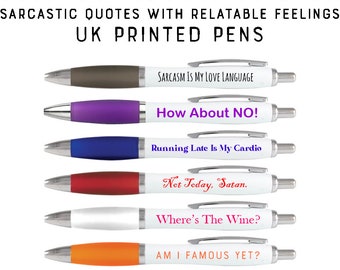 6 Printed Statement Pens, Funny, Insult, Relatable