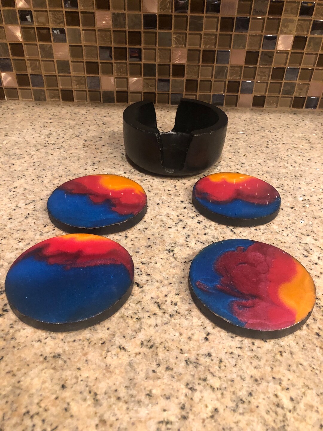 Sunset Wood Coasters and Holder Etsy