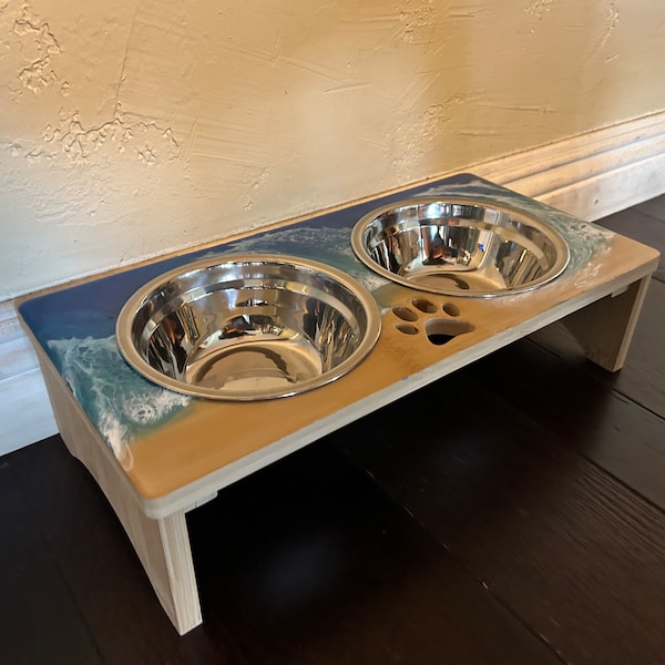 Small Double Dog/Cat Dish with Stand