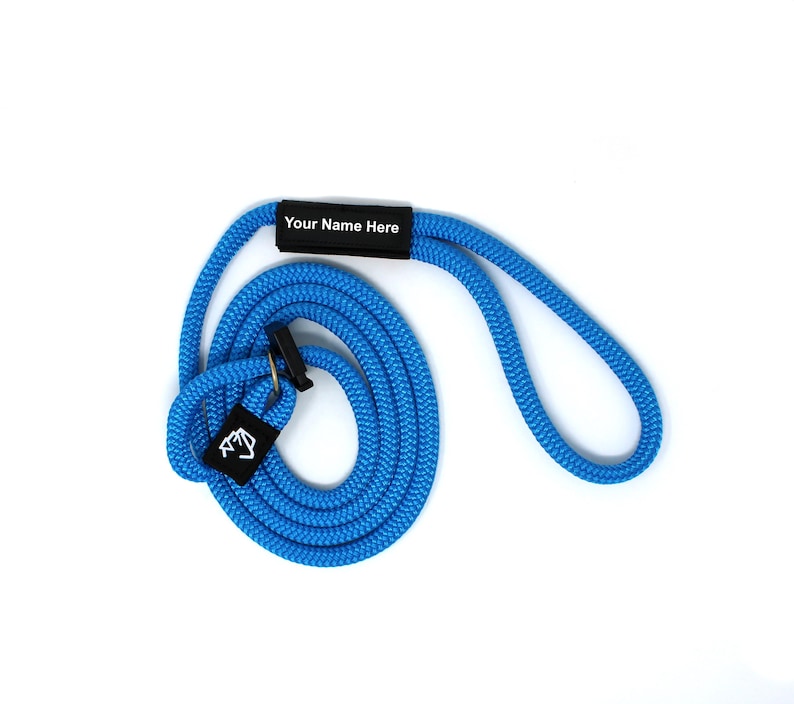 May include: A blue rope lanyard with a black tag that says "Your Name Here".