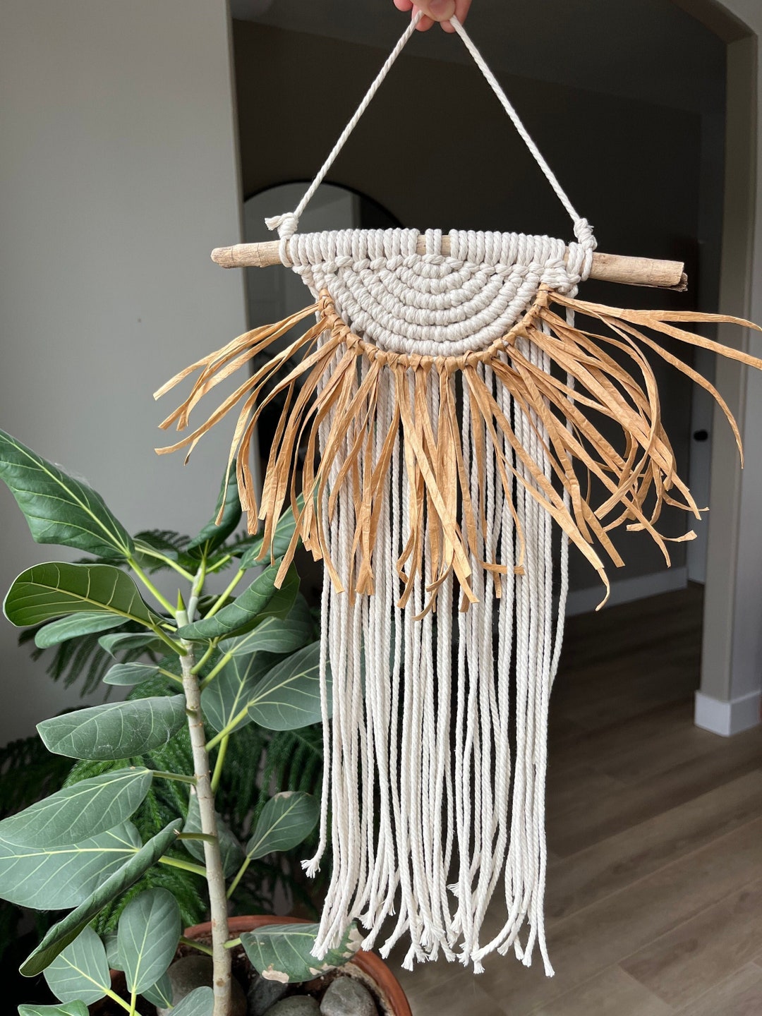 Sun Burst Raffia Macrame Wall Hanging | Boho Decor | Semi Circle ...