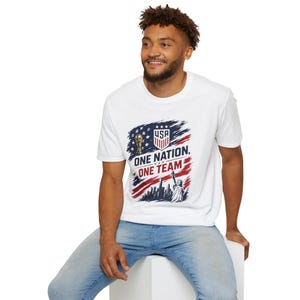 One Nation One Team T-Shirt | USA Flag, Statue of Liberty, Soccer Emblem image 1