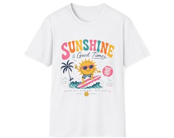 T-shirt Sunshine & Good Times Surfing Sun | Retro Beach Vibes, T-shirt met palmboom