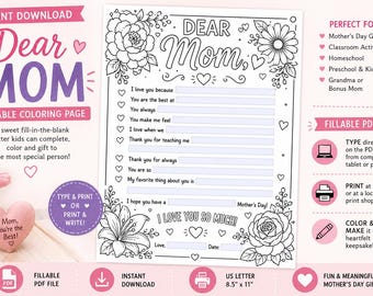 Beste moeder invulbare kleurplaat | Moederdagbrief voor kinderen (digitale download)