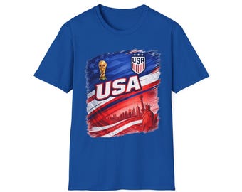 USA Soccer World Cup T-Shirt | American Flag, Statue of Liberty, Soccer Crest